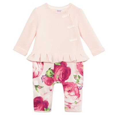 Baker by Ted Baker Baby girls' light pink quilted floral print romper suit